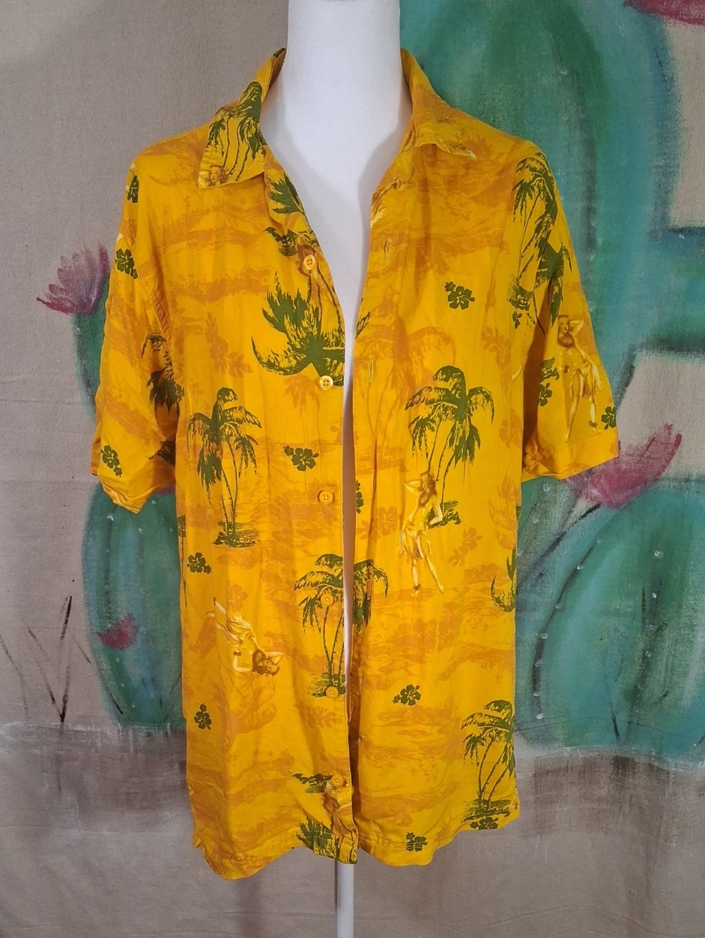 Lifes A Beach Good Vives L RAYON Men's Yellow Hawaiian Short-Sleeve Shirt